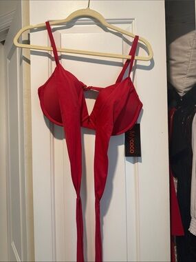 Women's Red Tie-Front Bikini Top